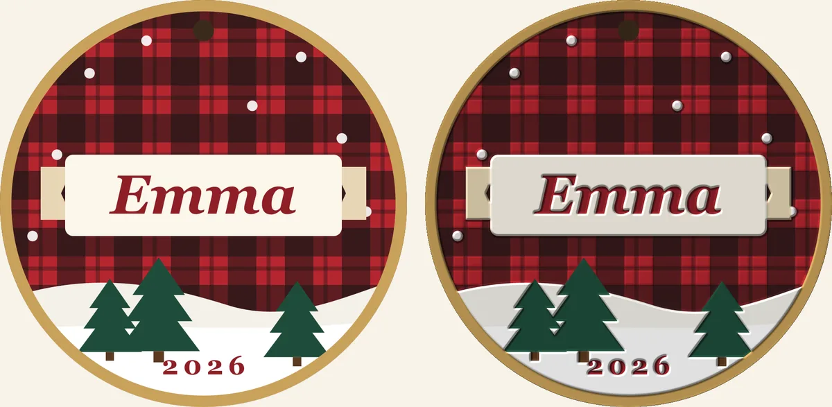 A snowflake and the name Emma as flat art on the left, and the Relief Maker's 3D light preview of the same design as a raised UV print on the right